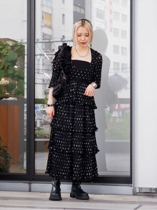 GANNI ガニー スモックティアードマキシドレス GANNI(ガニー)のPleated Georgette Flounce Smock Midi Dress