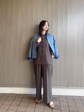 「ワイドパンツ 」｜「アイテム（デニムジャケット）」を使った、nambaさん（レディース・160cm）の冬コーディネート