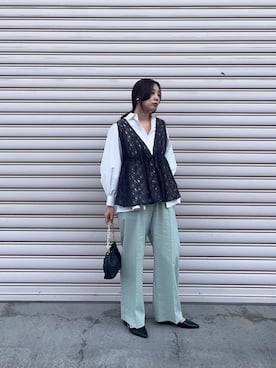 「ワイドパンツ 」｜「アイテム（バッグ）」を使った、nambaさん（レディース・160cm）の春コーディネート