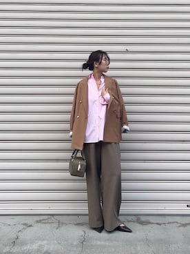 「le.coeur blanc（ルクールブラン）のMILLELA FIRENZE ミニボストンバッグ（ボストンバッグ、ブラウン系）」を使った、nambaさん（レディース・160cm）の秋コーディネート