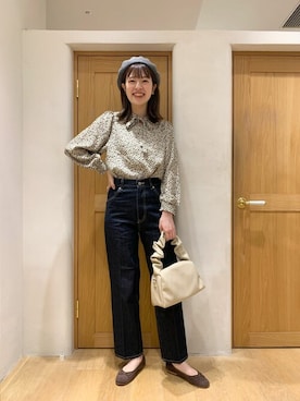 「ボウタイブラウス」｜「アイテム（ハンチング/ベレー帽）」を使った、flowerさん（レディース・161cm）の秋コーディネート