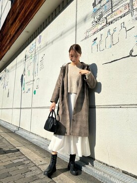 「ティアードスカート」｜「アイテム（ステンカラーコート）」を使った、flowerさん（レディース・166cm）の秋コーディネート