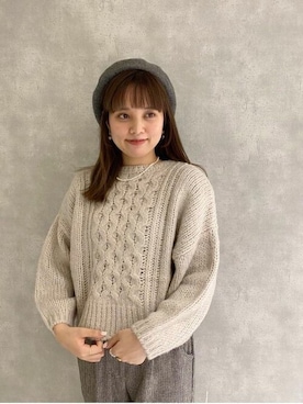 「ゆるニット」｜「アイテム（ハンチング/ベレー帽）」を使った、flowerさん（レディース・160cm）の冬コーディネート