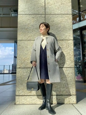 「リブニット」｜「アイテム（ステンカラーコート）」を使った、flowerさん（レディース・155cm）の冬コーディネート