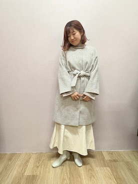 「リブニット」｜「アイテム（ステンカラーコート）」を使った、flowerさん（レディース・154cm）の冬コーディネート