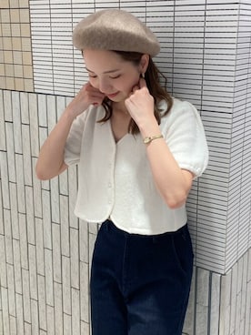 「ショート丈トップス」｜「アイテム（ハンチング/ベレー帽）」を使った、flowerさん（レディース・160cm）の秋コーディネート