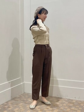 「リブニット」｜「アイテム（ハンチング/ベレー帽）」を使った、flowerさん（レディース・156cm）の秋コーディネート