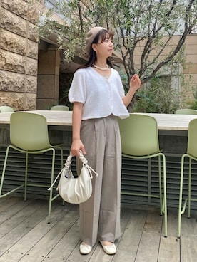 「ショート丈トップス」｜「アイテム（ハンチング/ベレー帽）」を使った、flowerさん（レディース・156cm）の秋コーディネート