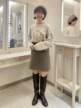 「猫」｜「アイテム（ハンチング/ベレー帽）」を使った、flowerさん（レディース・156cm）の秋コーディネート