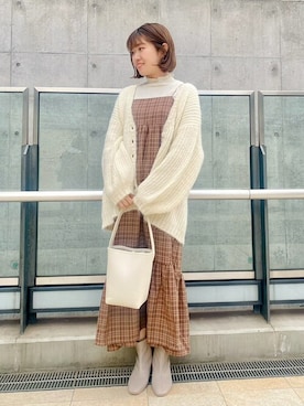 「ゆるニット」｜「アイテム（ワンピース/ドレス）」を使った、flowerさん（レディース・154cm）の秋コーディネート
