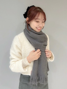 「マフラー」｜「アイテム（ノーカラージャケット）」を使った、flowerさん（レディース・166cm）の秋コーディネート