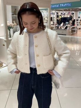 「ファー」｜「アイテム（ノーカラージャケット）」を使った、flowerさん（レディース・160cm）の秋コーディネート