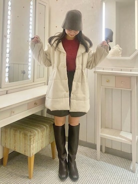 「ゆるニット」｜「アイテム（ダウンジャケット/コート）」を使った、flowerさん（レディース・156cm）の冬コーディネート