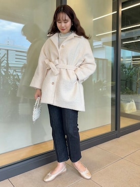 「リブニット」｜「アイテム（ステンカラーコート）」を使った、flowerさん（レディース・168cm）の冬コーディネート