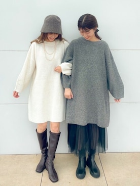 「ゆるニット」｜「アイテム（ワンピース/ドレス）」を使った、flowerさん（レディース・154cm）の冬コーディネート