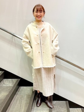 「キャミワンピ」｜「アイテム（ノーカラーコート）」を使った、flowerさん（レディース・154cm）の冬コーディネート