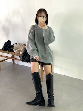 「ゆるニット」｜「アイテム（ワンピース/ドレス）」を使った、flowerさん（レディース・160cm）の冬コーディネート