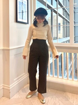 「リブニット」｜「アイテム（ハンチング/ベレー帽）」を使った、flowerさん（レディース・156cm）の冬コーディネート