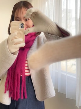「マフラー」｜「アイテム（ノーカラージャケット）」を使った、flowerさん（レディース・160cm）の冬コーディネート