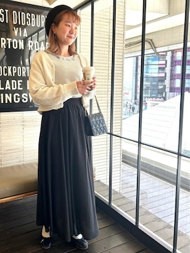 「ラメニット」｜「アイテム（ハンチング/ベレー帽）」を使った、flowerさん（レディース・155cm）の冬コーディネート