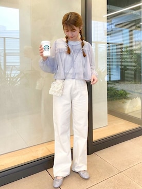 「アイテム（ニット/セーター、シルバー系）」を使った、flowerさん（レディース・158cm）の春コーディネート