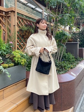 「大人ガーリー」｜「アイテム（ステンカラーコート）」を使った、flowerさん（レディース・147cm）の秋コーディネート