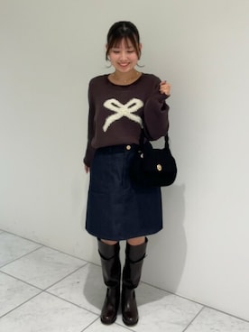 「ゆるニット」｜「アイテム（アクセサリー）」を使った、flowerさん（レディース・147cm）の冬コーディネート