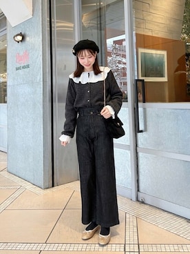 「アイテム（ブローチ/コサージュ）」を使った、flowerさん（レディース・158cm）の冬コーディネート