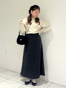 「刺繍」｜「アイテム（ハンチング/ベレー帽）」を使った、flowerさん（レディース・153cm）の冬コーディネート