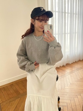 「ティアードスカート」｜「アイテム（キャップ）」を使った、flowerさん（レディース・154cm）の冬コーディネート