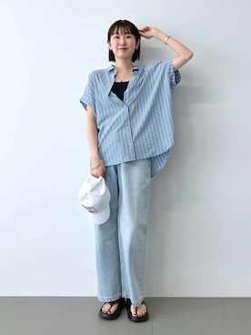 「シア―ブラウス」｜「アイテム（アクセサリー）」を使った、SALOON STAFFさん（レディース・163cm）の夏コーディネート