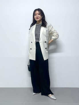 「ジャージーパンツ」｜「アイテム（アクセサリー）」を使った、SALOON STAFFさん（レディース・155cm）の夏コーディネート