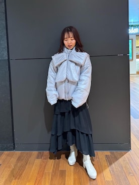 「ティアードスカート」｜「アイテム（ダウンジャケット/コート）」を使った、moyuさん（レディース・150cm）の冬コーディネート