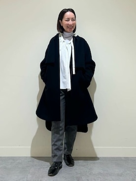 「アイテム（ノーカラーコート）」を使った、ayaさん（レディース・156cm）の冬コーディネート