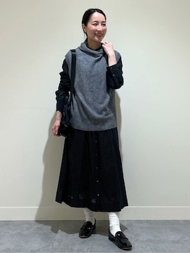「ニットベスト」｜「アイテム（シャツワンピース）」を使った、ayaさん（レディース・156cm）の冬コーディネート