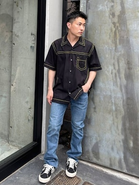 「STUDIOUS（ステュディオス）のアイテム（パンツ）」を使った、STUDIOUS MENSさん（メンズ・158cm）の夏コーディネート