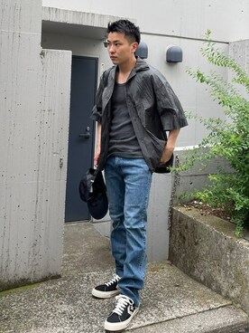 「STUDIOUS（ステュディオス）のアイテム（パンツ）」を使った、STUDIOUS MENSさん（メンズ・158cm）の夏コーディネート
