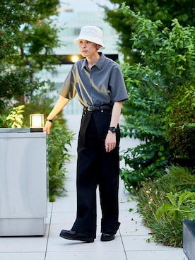「STUDIOUS（ステュディオス）のアイテム（帽子）」を使った、STUDIOUS MENSさん（メンズ・173cm）の夏コーディネート