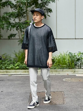 「LiNoH（リノー）のアイテム（トップス）」を使った、STUDIOUS MENSさん（メンズ・158cm）の夏コーディネート