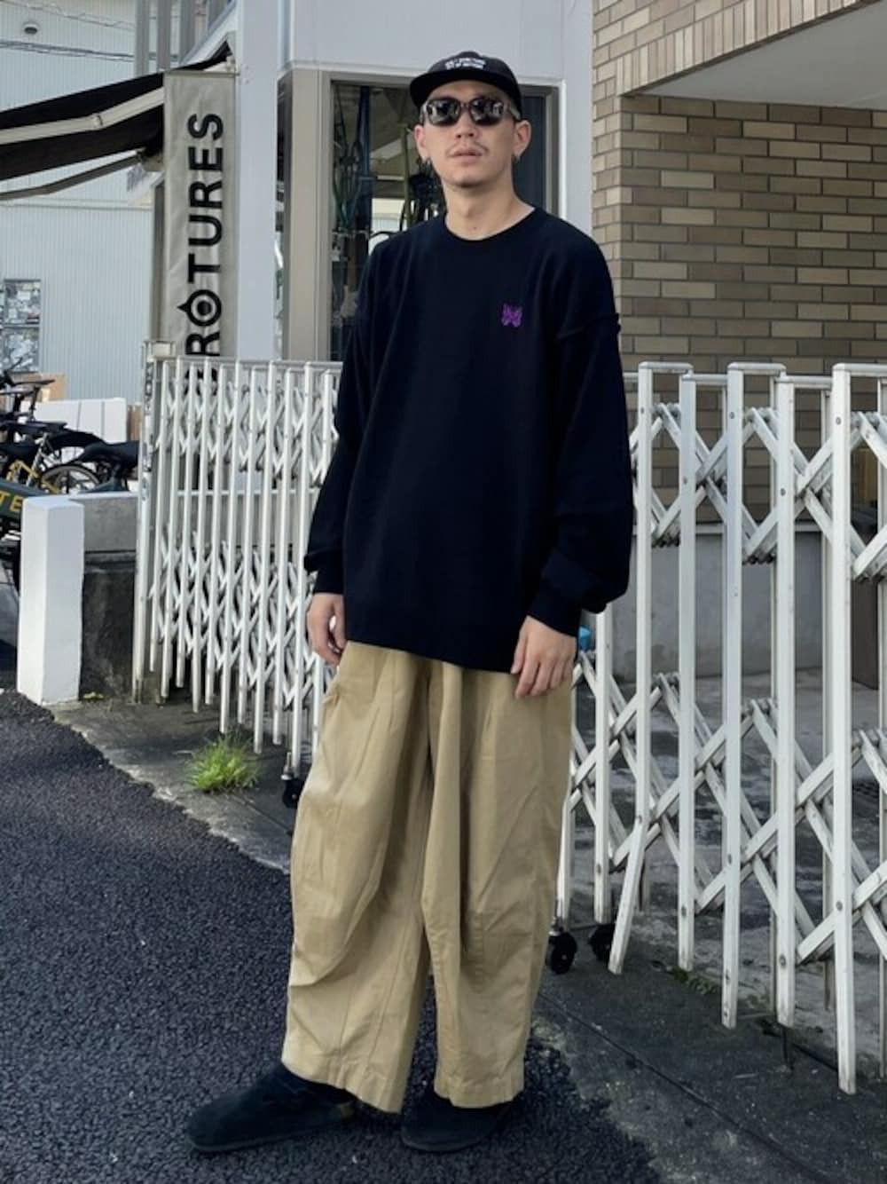 needles studious別注　papillon sweat black 22SS STUDIOUS別注 PAPILLON EMB S/S SHIRT オープンカラー