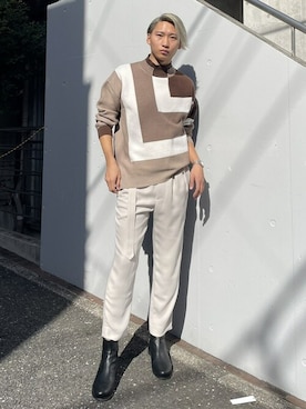 「CULLNI（クルニ）のアイテム（パンツ）」を使った、STUDIOUS MENSさん（メンズ・181cm）の秋コーディネート