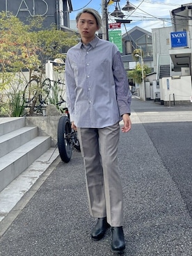「LiNoH（リノー）のアイテム（パンツ）」を使った、STUDIOUS MENSさん（メンズ・181cm）の秋コーディネート