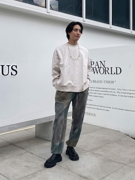 「LiNoH（リノー）のアイテム（スウェット）」を使った、STUDIOUS MENSさん（メンズ・178cm）の春コーディネート
