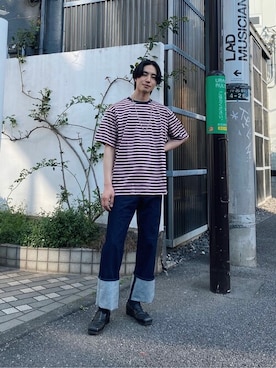 「LiNoH（リノー）のアイテム（パンツ）」を使った、STUDIOUS MENSさん（メンズ・178cm）の春コーディネート