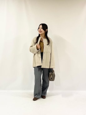 「アイテム（ノーカラーコート、ベージュ系）」を使った、tamamiさん（レディース・156cm）の秋コーディネート