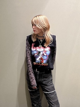 「ロック」｜「アイテム（タンクトップ）」を使った、NANAMIさん（レディース・160cm）の夏コーディネート