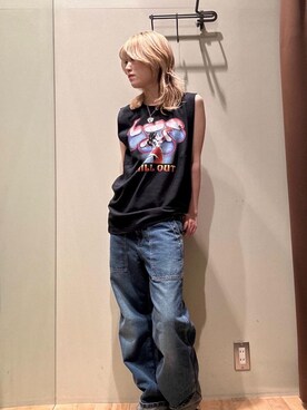 「ロック」｜「アイテム（タンクトップ）」を使った、NANAMIさん（レディース・160cm）の夏コーディネート