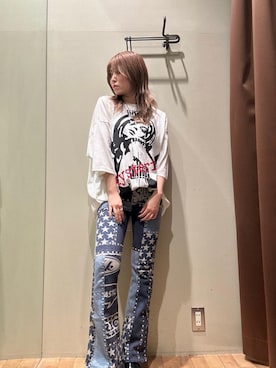 「ロック」｜「アイテム（スウェットパンツ）」を使った、NANAMIさん（レディース・160cm）の春コーディネート