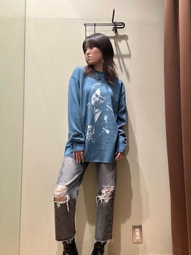 「HYSTERIC GLAMOUR（ヒステリックグラマー）のSNAKE LOOP 8分丈クラッシュデニムパンツ（デニムパンツ）」を使った、NANAMIさん（レディース・160cm）の夏コーディネート