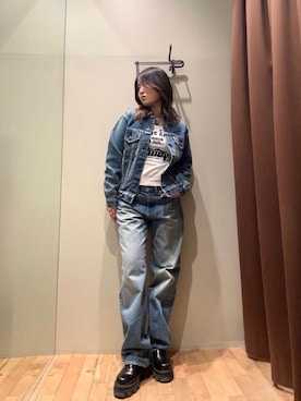 「アイテム（デニムジャケット）」を使った、NANAMIさん（レディース・160cm）の冬コーディネート